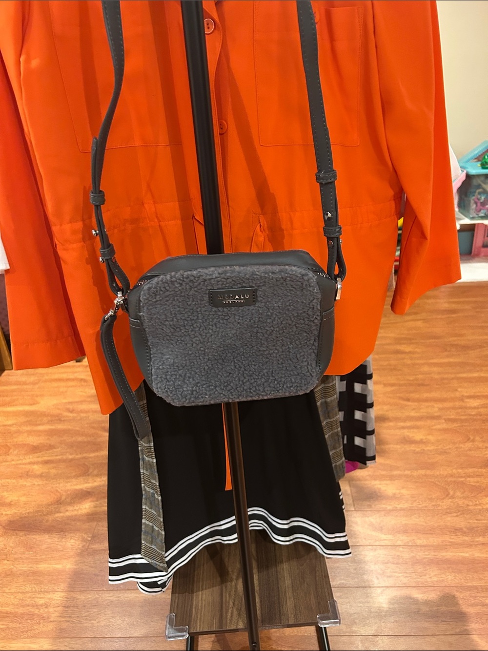 Mossimo Supply Co. Gray Sherpa Crossbody Bag with Black Trim